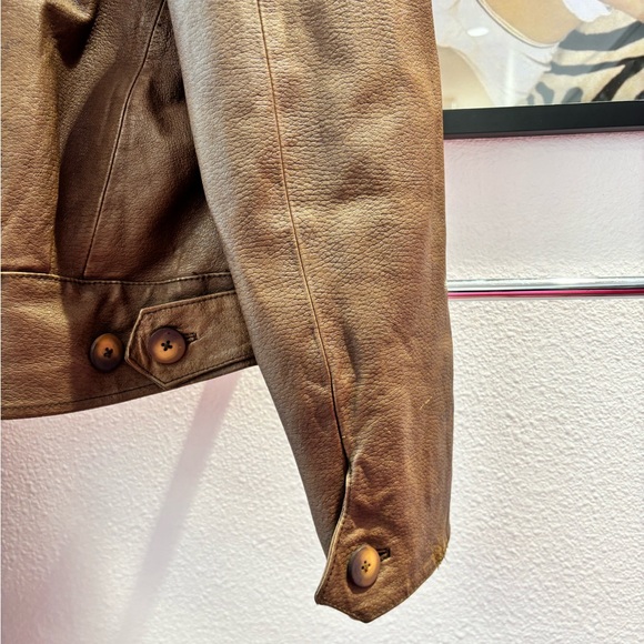 Brown Vintage Leather Bomber Jacket - Picture 6 of 7